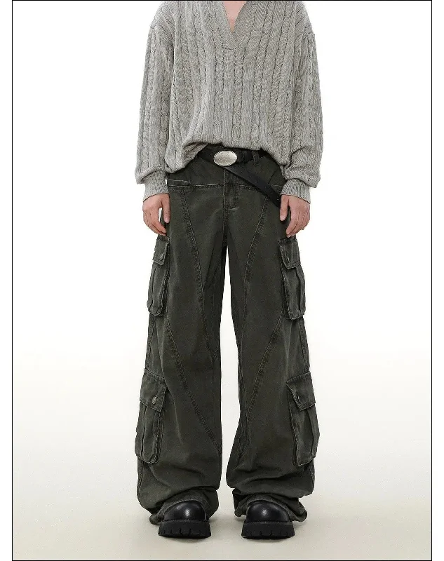 Cargo Pants with Cargo Pockets for Rafting -Wide Leg Faded Cargo Pants