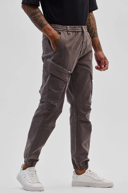 Cargo Pants with Cargo Pockets for Teachers -Brown Slim Fit Cargo Pants