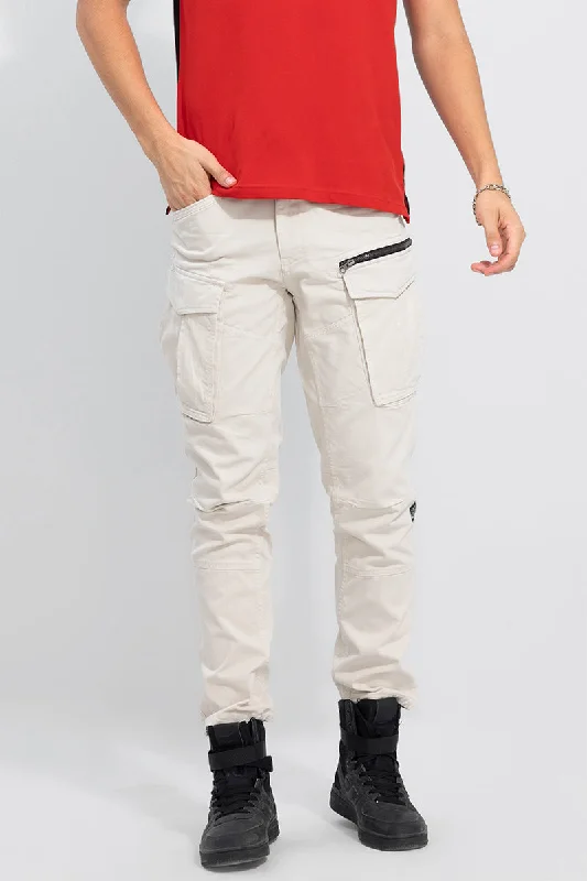 Cargo Pants for Men with Adjustable Waist -Tyke Off-White Cargo