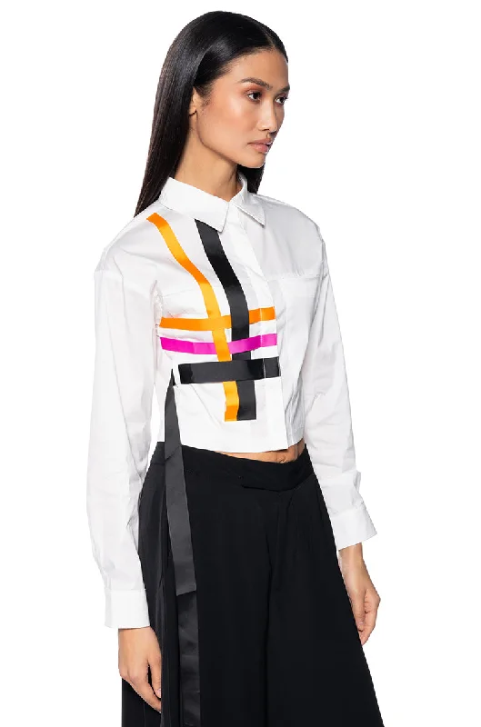 Tie Neck Blouses for Chic -INSEPARABLE BUTTON DOWN STRIPED POPLIN SHIRT