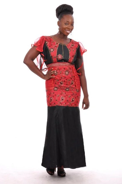 Birthday Dresses for Celebration -Red and Black African Embroidered Dress-DP3462