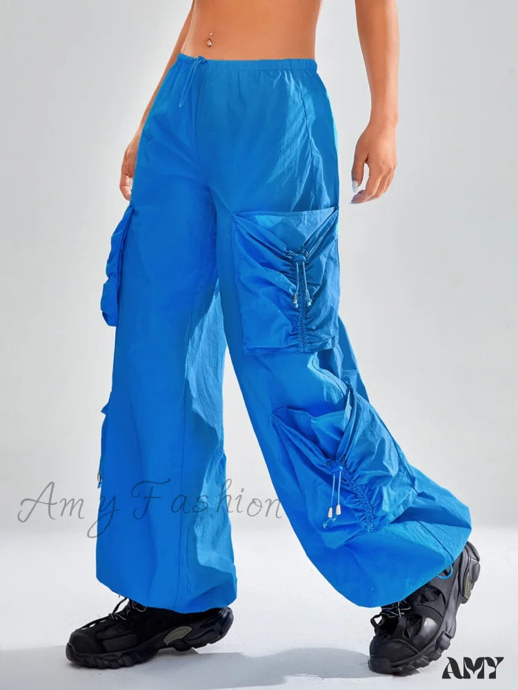 Cargo Pants with Reinforced Knees for Durability -Amy Fashion - Drawstring Waist Flap Pocket Parachute Cargo Pants