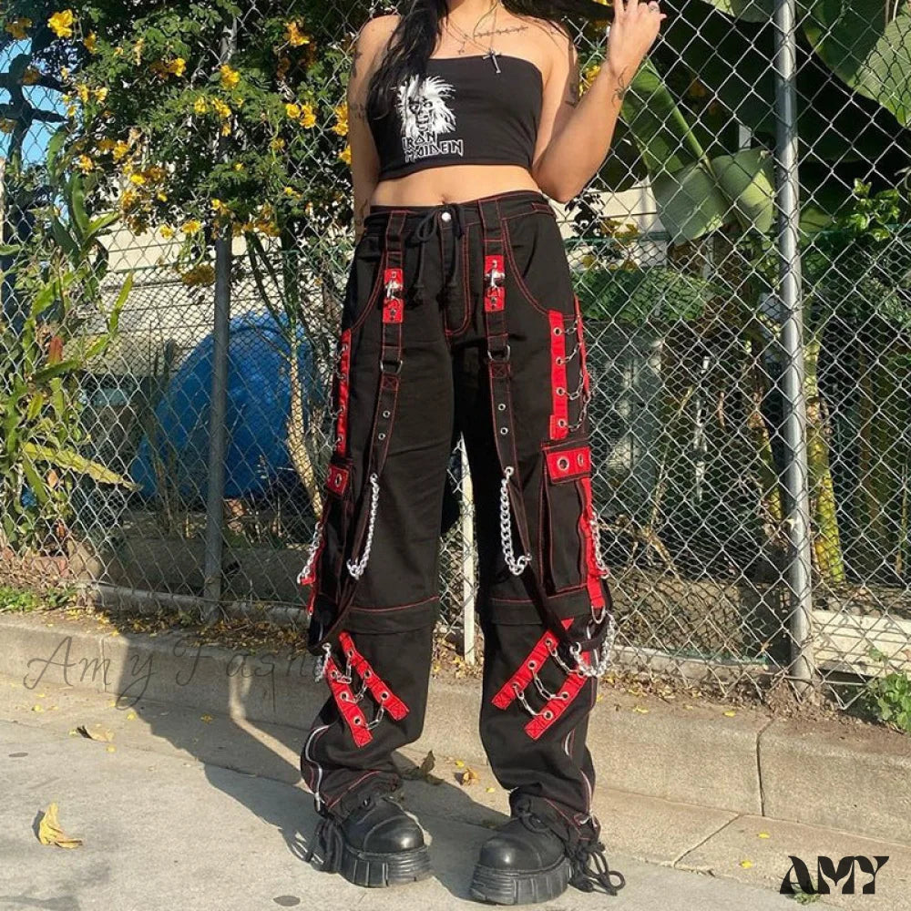 Cargo Pants with Cargo Pockets for Walking -Amy Fashion - Gothic Punk Hip Hop Harajuku Baggy Cargo Pants