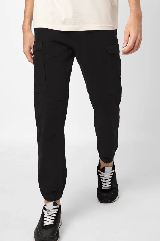 Cargo Pants for Travel with Spacious Storage -Steezy Pro Black Cargo Pants