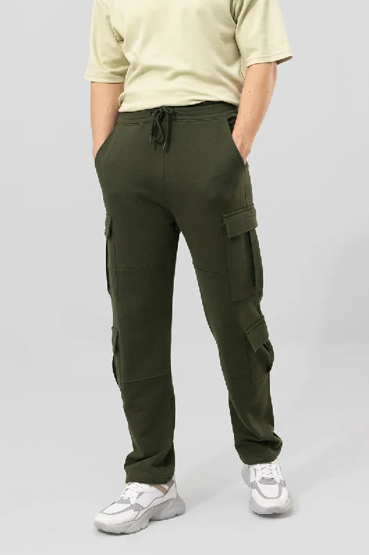 Cargo Pants with Cargo Pockets for Party -Envy Olive Relaxed Fit Jogger