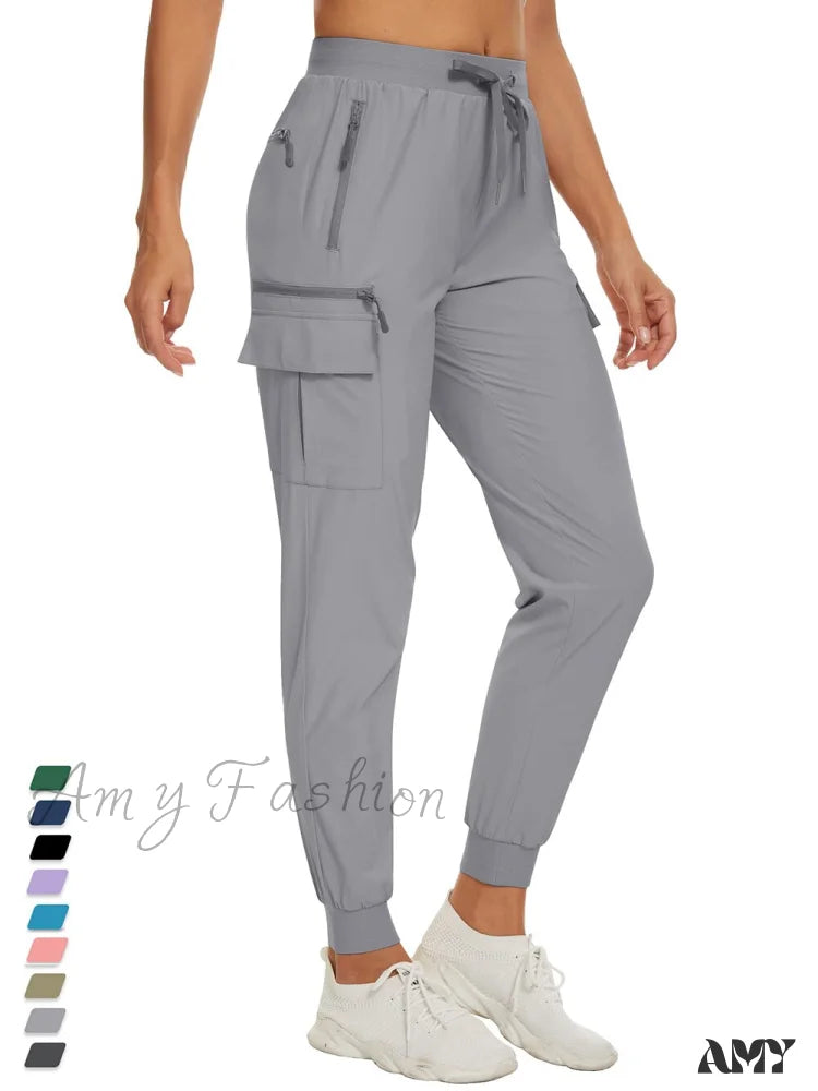 Cargo Pants with Cargo Pockets for Formal -Amy Fashion - Elastic Waist Casual Long Trousers