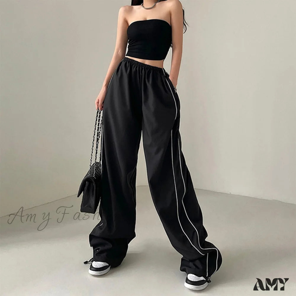 Cargo Pants with Cargo Pockets for Concert -Amy Fashion - Elastic Waist Retro Solid Summer Clothes