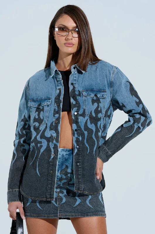 Modern Blouses for Trendy -FIRE TO MY FLAME DENIM SHIRT