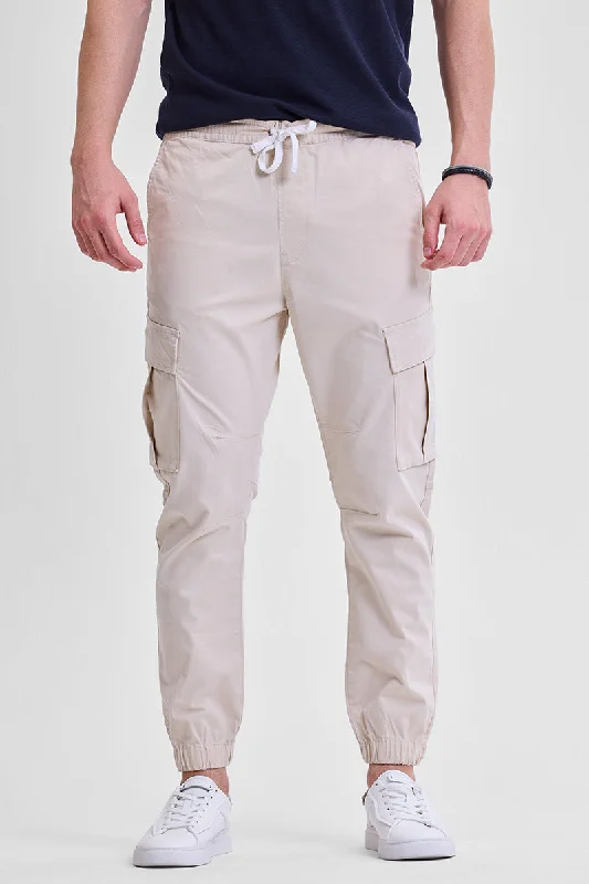 Cargo Pants with Cargo Pockets for Artists -Beige Slim Fit Cargo Pants