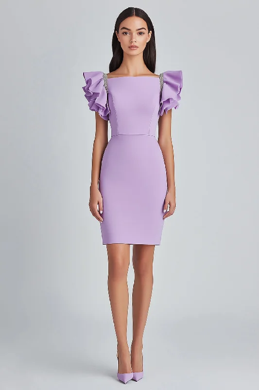 Midi Dresses for Versatile Wear -Lilac Bodycon Ruffle Sleeves Formal Dress