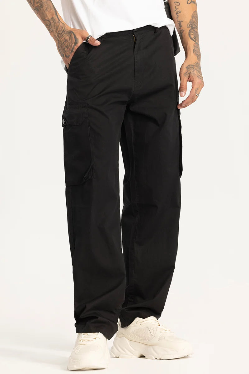 Cargo Pants with Cargo Pockets for Casual -Black Relaxed Fit Cargo Pants