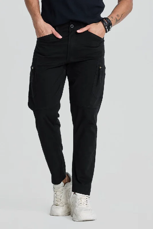 Cargo Pants with Reinforced Knees for Durability -Black Slim Fit Cargo Pants