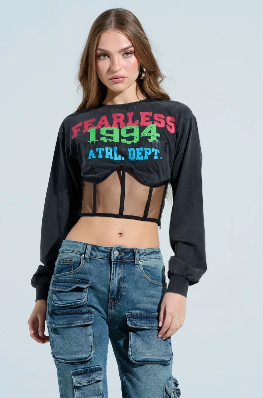 Retro Blouses for Throwback -FEARLESS SINCE 1994 CORSETTED SWEATSHIRT