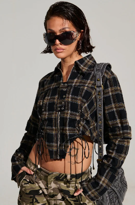 Vintage Blouses for Nostalgia -UNSPEAKABLE BUTTON DOWN PLAID SHIRT