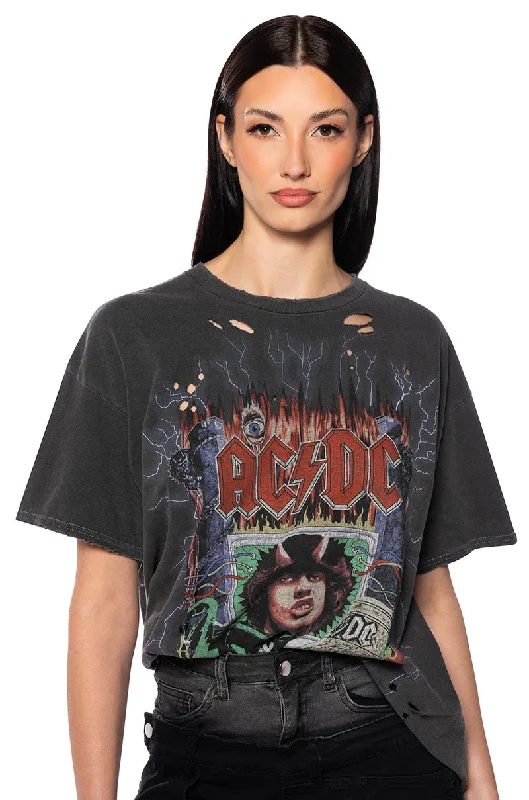 Crop Blouses for Youthful -ACDC ANGUS ENERGY BAND T SHIRT