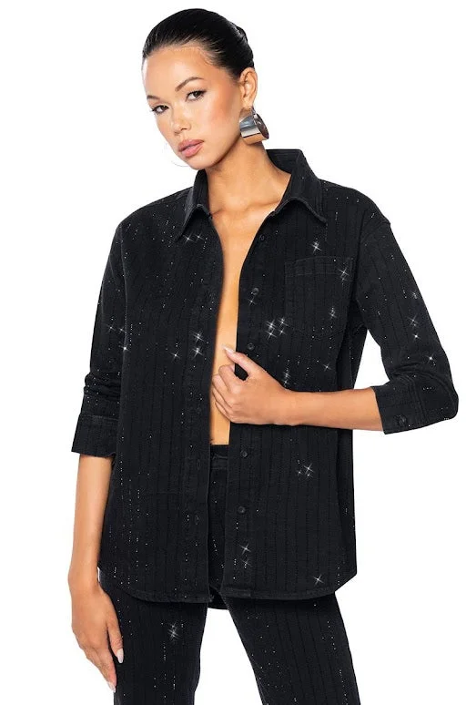 Sheer Blouses for Alluring -DIAMOND IN THE ROUGH BUTTON DOWN EMBELLISHED DENIM SHIRT