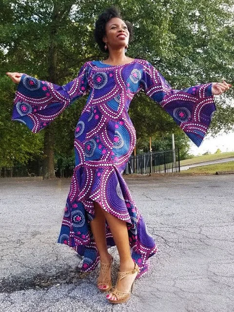 Capri Dresses for Playful -Purple African Print High Low Dress-DP3847D