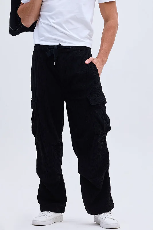 Cargo Pants with Cargo Pockets for Architects -Black Corduroy Baggy Fit Cargo