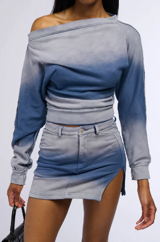 Leverback Blouses for Comfort -LEONA OMBRE OFF THE SHOULDER SWEATSHIRT