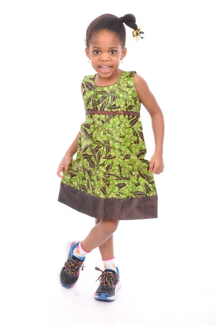 Shift Dresses for Simple Look -Green and Brown African Print Dress for Girls-DPC488