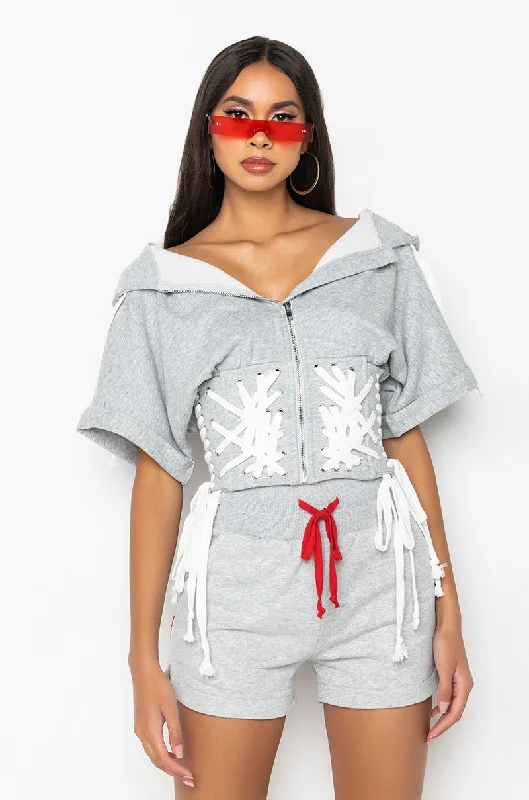 Screw Back Blouses for Security -GIVE A LITTLE MORE LACE UP SWEATSHIRT