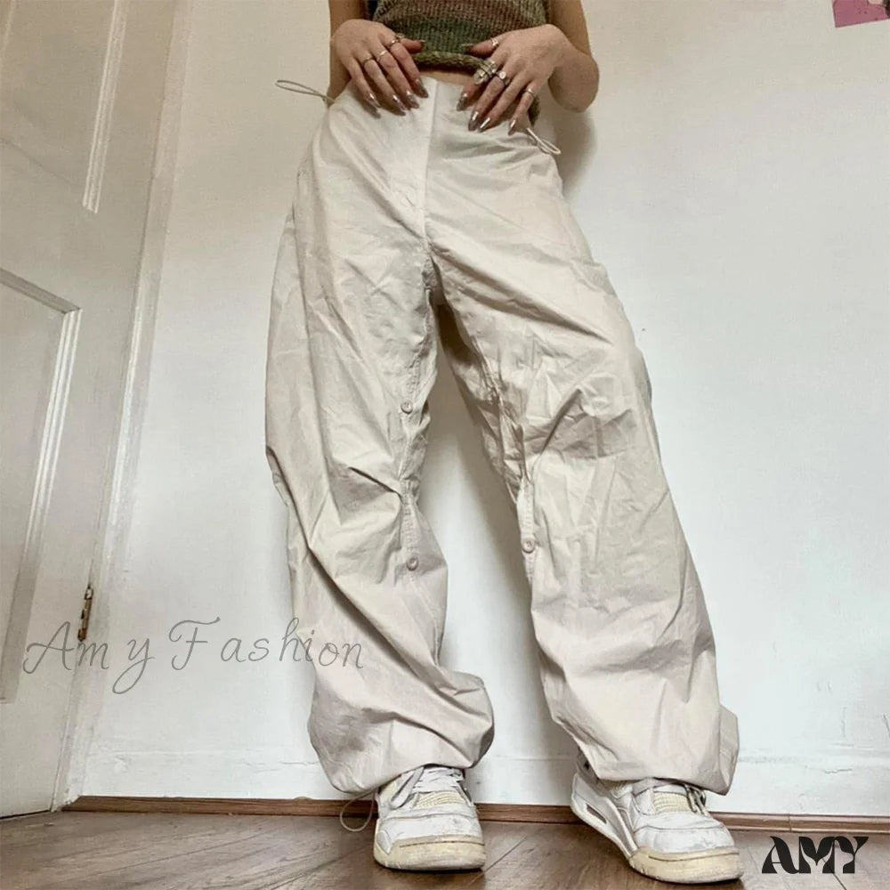 Cargo Pants with Cargo Pockets for Casual -Amy Fashion - Low Waist Loose Sweatpants Vintage Parachute Pants