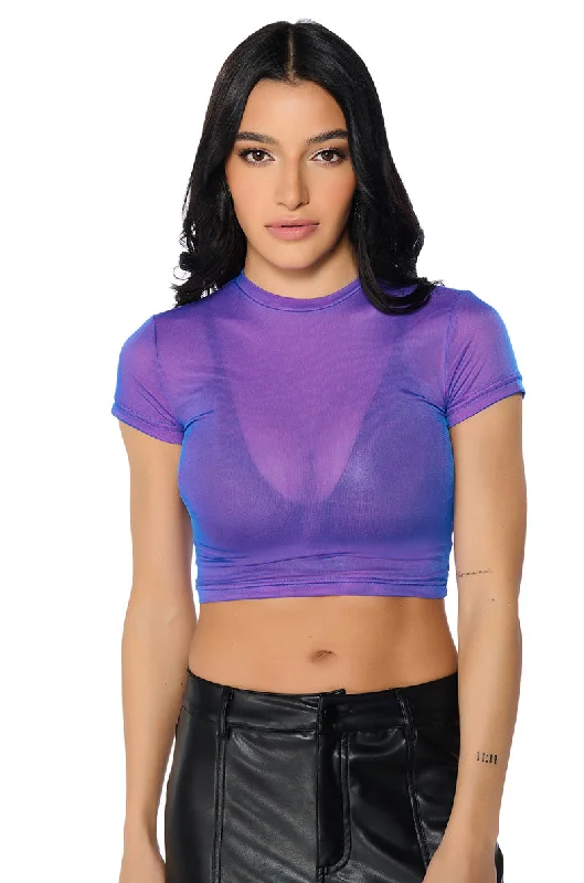 Adjustable Blouses for Fit -IT GIRL DOUBLE MESH CROPPED TSHIRT