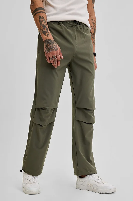 Cargo Pants with Cargo Pockets for Lawyers -Olive Relaxed Fit Parachute Pant