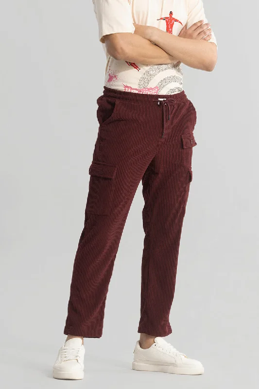 Cargo Pants with Cargo Pockets for Musicians -Urban Cord Maroon Corduroy Cargo Pant