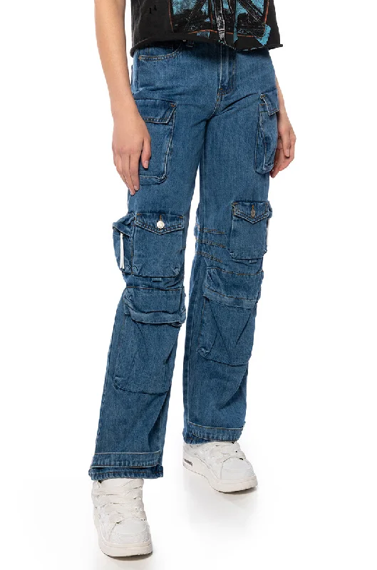 Cargo Pants with Cargo Pockets for Office -THE ULTIMATE DENIM CARGO PANT IN MEDIUM BLUE DENIM