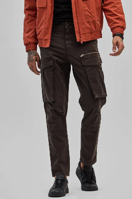 Cargo Pants with Cargo Pockets for Welders -Dark Brown Relaxed Fit Cargo Pants