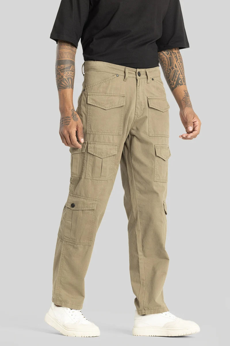 Cargo Pants with Cargo Pockets for Rafting -Nils Loose Fit Khaki Cargo Pants