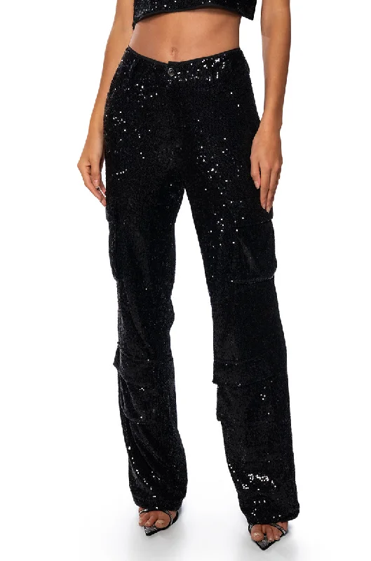 Cargo Pants with Cargo Pockets for Gardening -NIGHT OF NIGHTS SEQUIN CARGO PANT