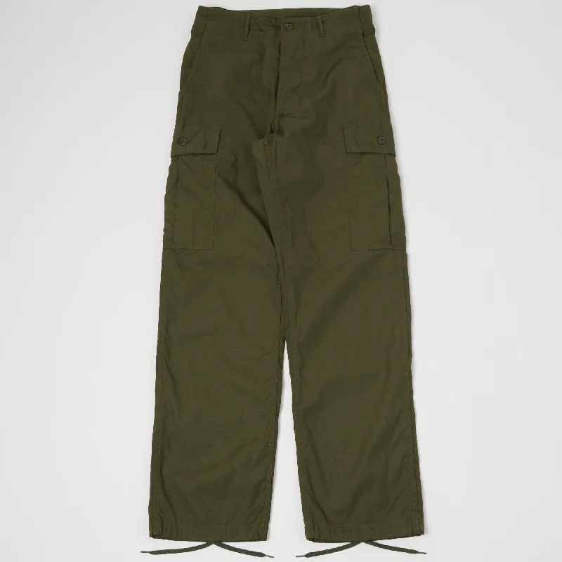 Cargo Pants with Elastic Waistband for Comfort -Buzz Rickson's Wind Resistant Poplin Trouser - Olive