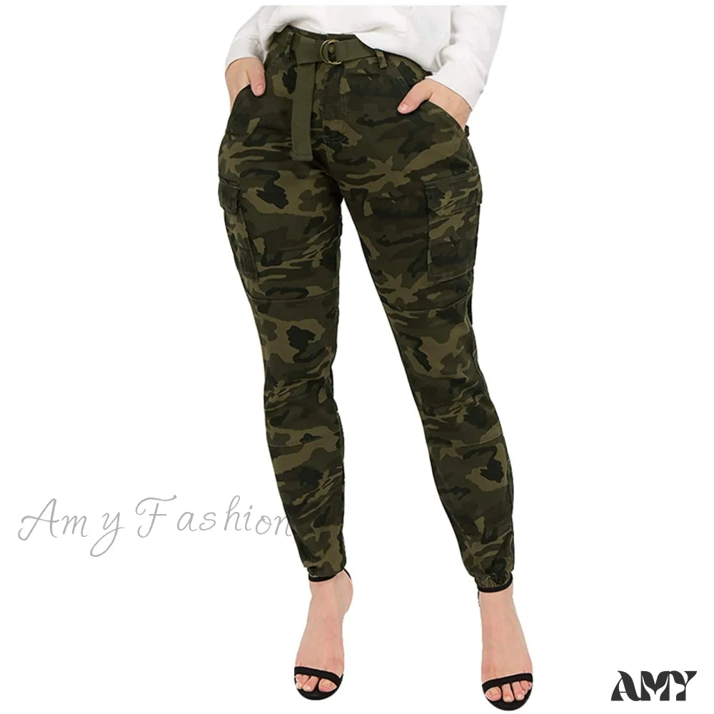 Cargo Pants with Cargo Pockets for Semi-Formal -Amy Fashion - Wide Pants Women High Waist