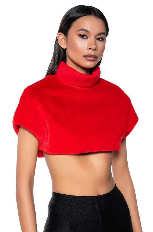 Long Sleeve Blouses for Coverage -CARISSA MOCK NECK CROPPED FUR SHIRT