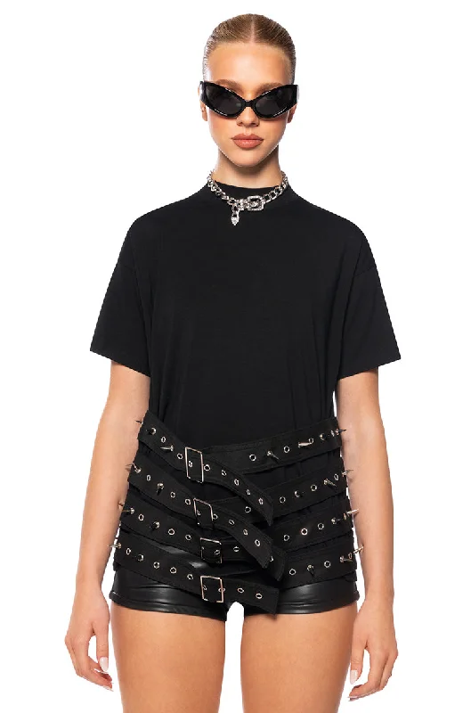 Peplum Blouses for Feminine -STORM BUCKLE DETAIL OVERSIZED T SHIRT