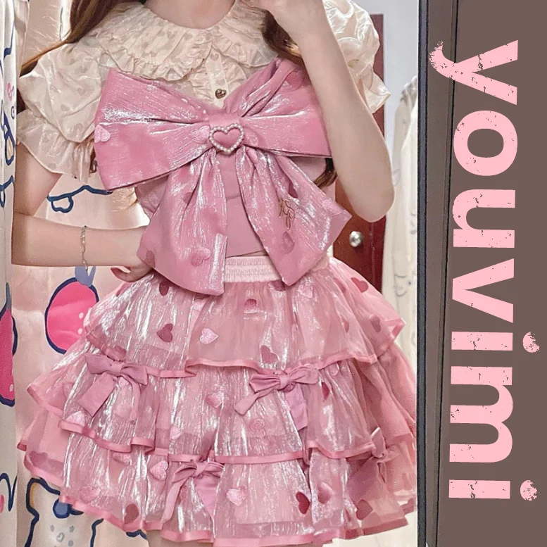 Travel Blouses for On the Go -Lolita bow shirt + cake skirt yv31558