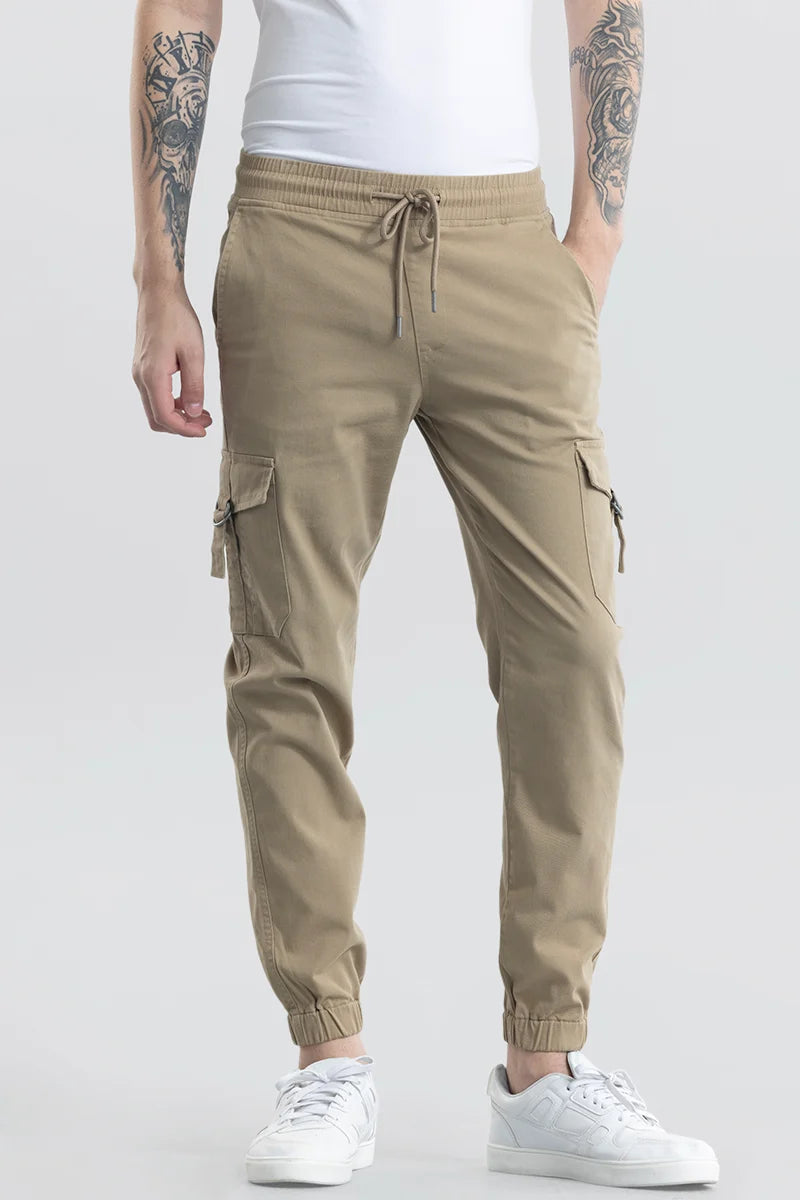 Cargo Pants with Cargo Pockets for Gym -Noemi Khaki Cargo Pant