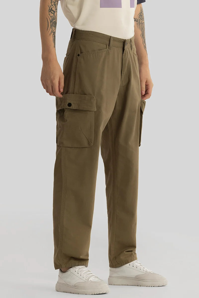 Cargo Pants with Cargo Pockets for Cycling -Zoe Khaki Loose Fit Cargo Pants