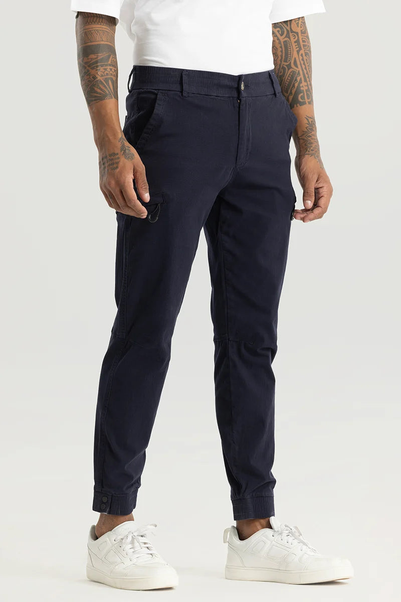 Cargo Pants with Cargo Pockets for Office -Enchant Navy Plain Slim Fit Cargo Pants