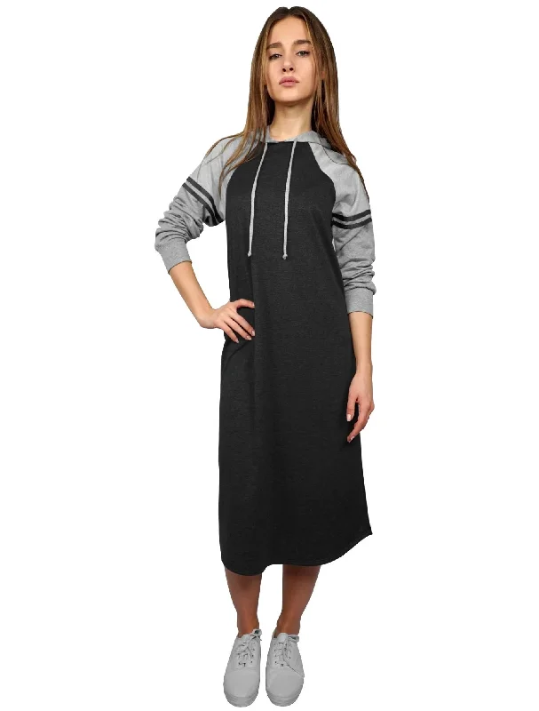 Spandex Dresses for Flexible -Women's Athletic Color Blocked Hoodie Dress