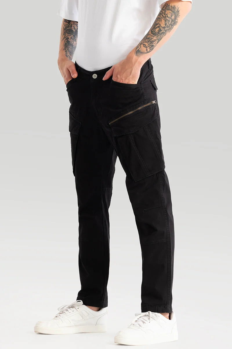 Cargo Pants with Cargo Pockets for Jogging -Tyke Pro Black Cargo Pant