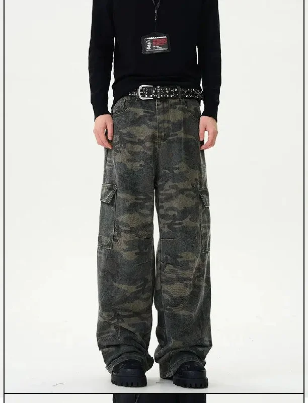 Cargo Pants with Cargo Pockets for Surfing -Faded Camo Straight Cargo Pants