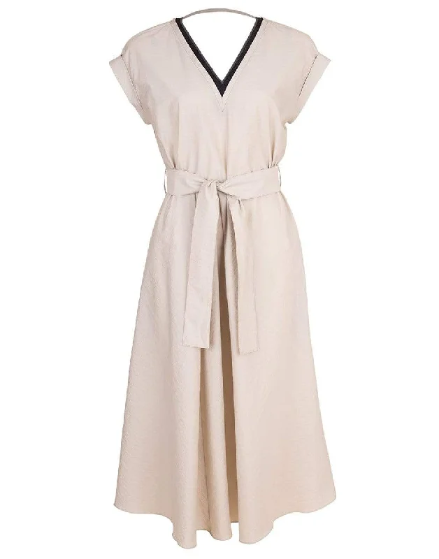 Mini Dresses for Youthful Look -Cap Sleeve Belted V-Neck Dress