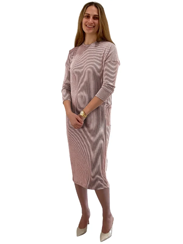 Beach Dresses for Coastal -Women's Seersucker Striped Knit Slim Dress