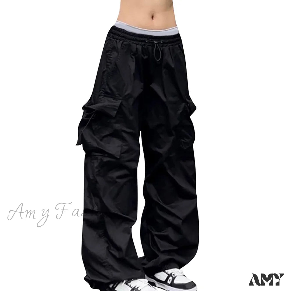 Cargo Pants with Cargo Pockets for Festival -Amy Fashion - Drawstring Pocket Tech Joggers Trousers Pantalon