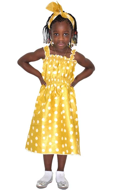 Linen Dresses for Breathable -2pc Mustard African Print Smocked Dress for Girls