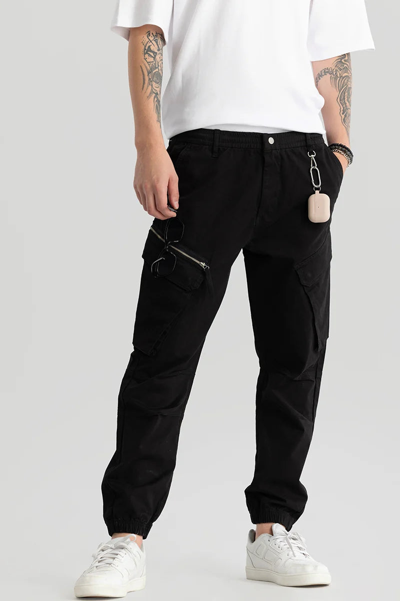 Cargo Pants with Cargo Pockets for School -Thibaut Black Relaxed Fit Cargo Pant