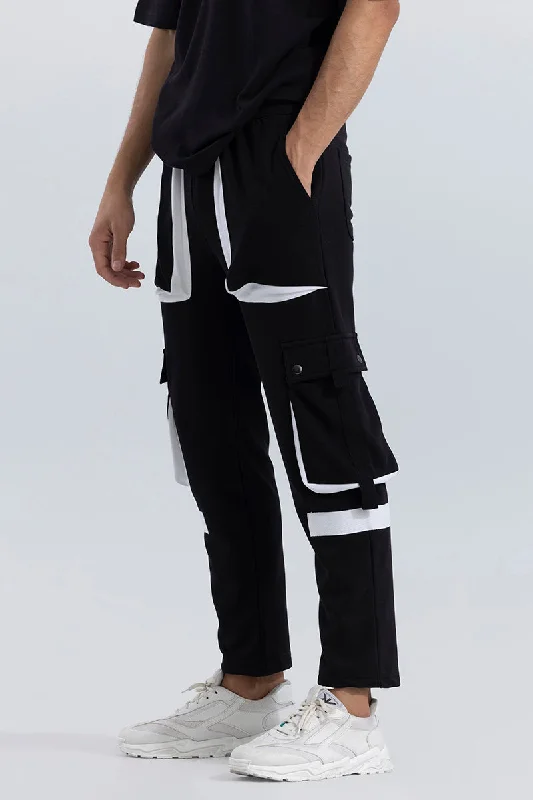 Cargo Pants with Cargo Pockets for Pilates -Stippy Black Jogger